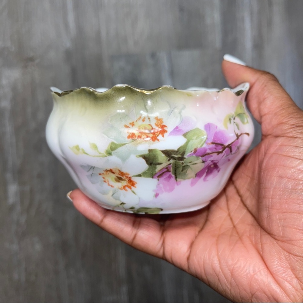 SOLD Vintage Floral Porcelain Sugar Bowl With Scalloped Edges